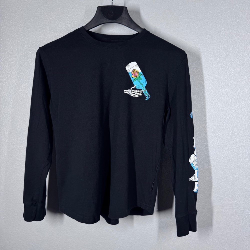 Medium Women's‎ Dikotomy Black Long Sleeve "Bottoms Up" Skeleton Graphic Tee